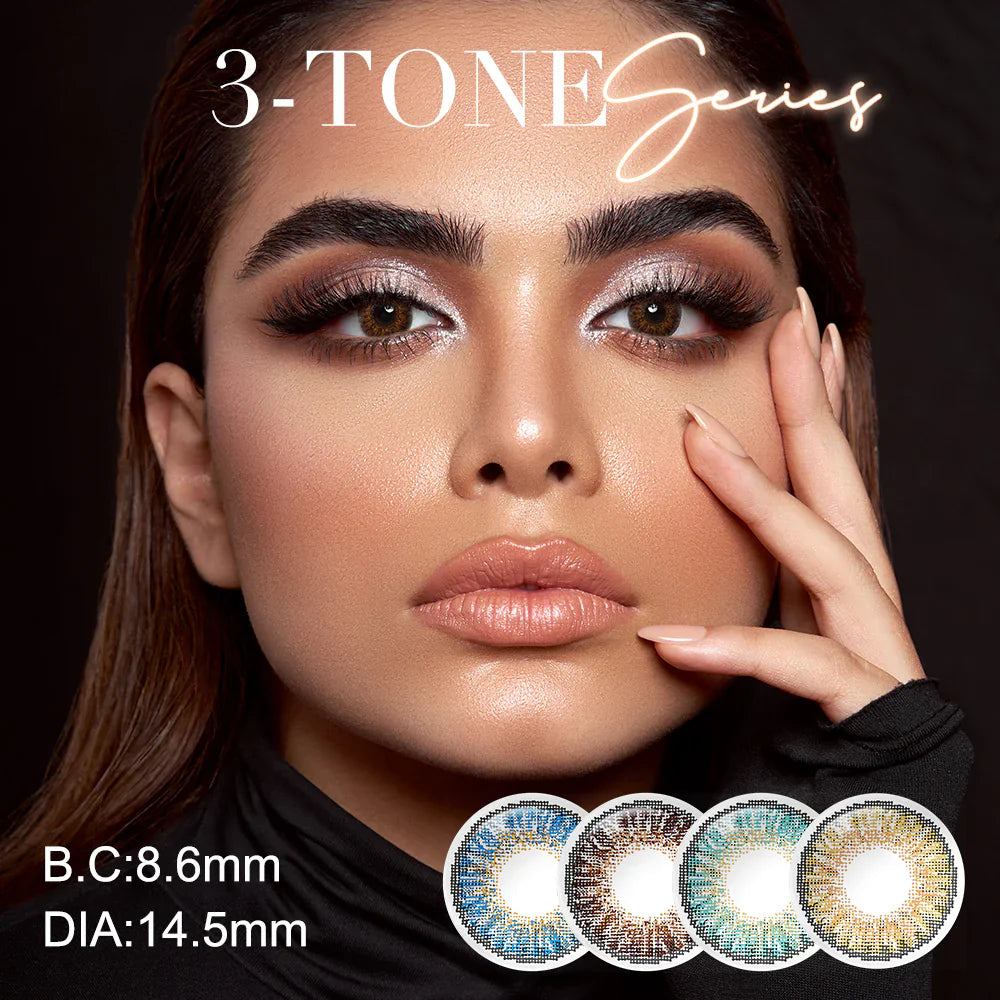 3 Tone colored contact lenses with natural multi-tone color blending