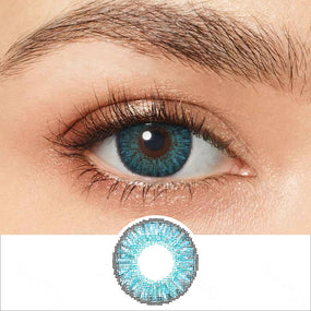 3 tone brilliant blue colored contacts wearing effect drawing and plan lens