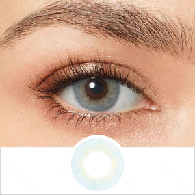 fancy aquamarine blue colored contacts wearing effect drawing and plan lens