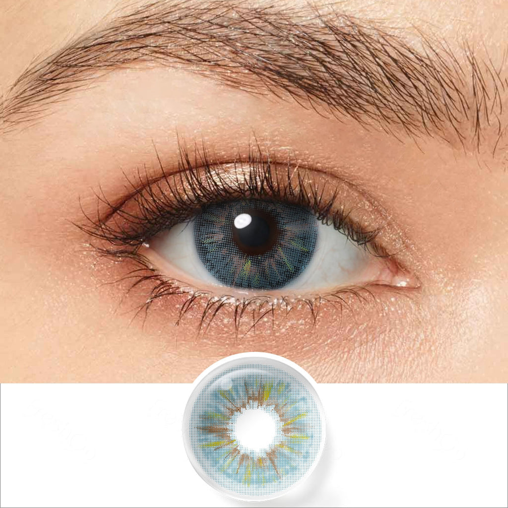allure blue colored contacts wearing effect drawing and plan lens