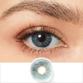 allure blue colored contacts wearing effect drawing and plan lens