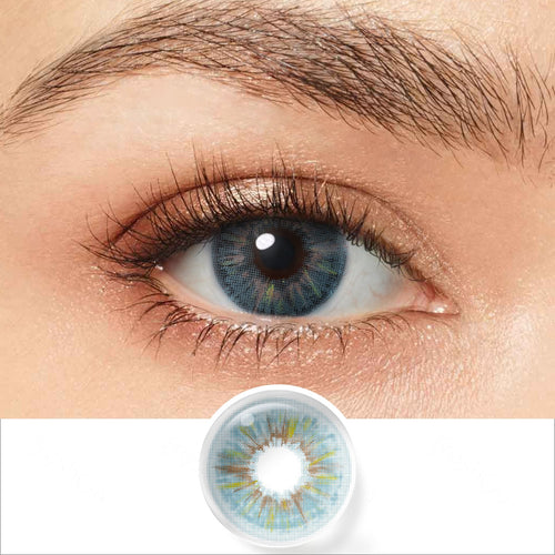 allure blue colored contacts wearing effect drawing and plan lens