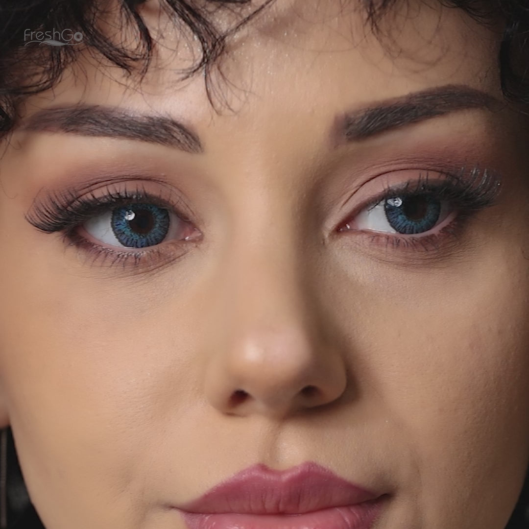 3 Tone Brilliant Blue colored contacts try-on